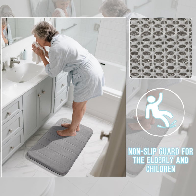 Yimobra 3 Pieces Memory Foam Bath Mat Set with U-Shaped Toilet Rug - Non Slip Super Soft Absorbent Quick Dry Bathroom Rugs for Bathtub, Vanity & Toilet Base, Gray - Image 5
